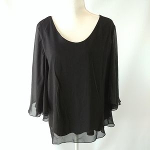 ✨3 / $30✨Flowy Cape Like Chiffon Black Blouse NWOT